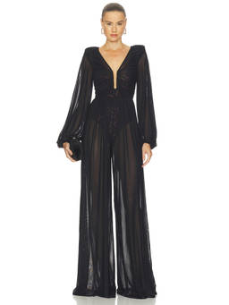 Zhivago - He Loved Her Women's 2 Pc Mesh Sequined Wide-Leg Jumpsuit Black