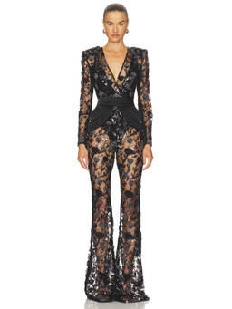 Zhivago - Scent Of Roses Women's Embellished Mesh Wide Jumpsuit Black