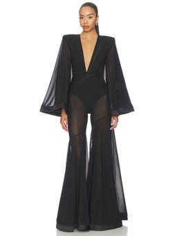 Zhivago - Illusion Survives Love Women's Sheer Mesh Flared Jumpsuit Black