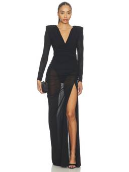 Zhivago - It Became Her Women's 2 Pc Mesh Ruched Maxi Gown Black