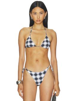 Ziah - Beaded Triangle Women's Halter Tie-Up Bikini Top Multi-Color