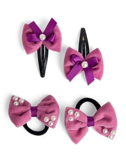 Ribbon Candy - Velvet Bow Tic-Tac Pearls Pins and Rubber Bands - Purple