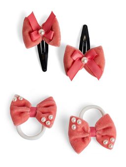 Ribbon Candy - Velvet Bow Tic-Tac Pearls Pins and Rubber Bands - Peach