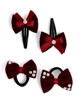 Ribbon Candy - Velvet Bow Tic-Tac Pearls Pins and Rubber Bands - Maroon
