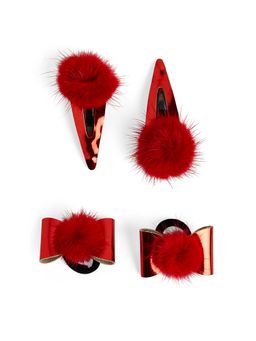 Ribbon Candy - Cute Shiny Tic-Tac Soft Pom Pom Pins and Rubbe Bands- Red