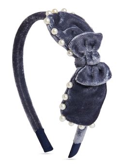 Ribbon Candy - Velvet Pearl Hairband With Big Bow - Grey