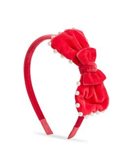 Ribbon Candy - Velvet Pearl Hairband With Big Bow - Pink