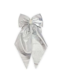 Ribbon Candy - Shiny Big Scarf With Pearls On Barrette Clip - Sliver