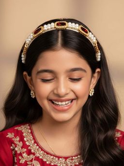 Ribbon Candy - Kundan Hairband With Pearls - Maroon