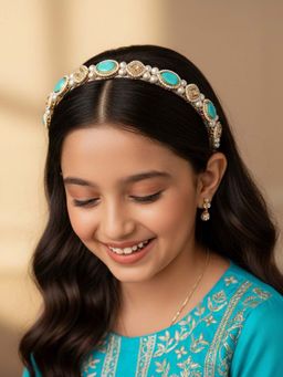 Ribbon Candy - Kundan Hairband With Pearls - Turquoise