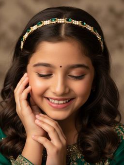 Ribbon Candy - Kundan Head Chain With Pearls - Green