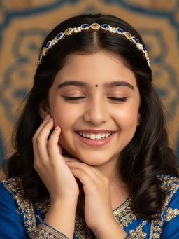 Ribbon Candy - Kundan With Pearls Head Chain - Blue