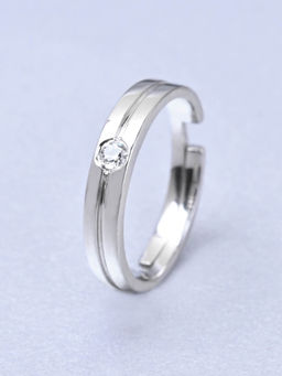 CLARA - Mens Silver Adjustable Rhodium Plated Swiss Zirconia Magnus Band Ring