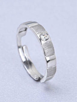 CLARA - Mens 925 Silver Adjustable Matte Finish Rhodium Plated Neel Band Ring