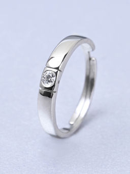 CLARA - Mens Silver Adjustable Rhodium Plated Swiss Zirconia Elias Band Ring
