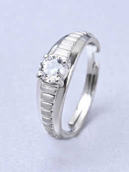 CLARA - Mens 925 Silver Adjustable Matte Finish Swiss Zirconia Step Band Ring