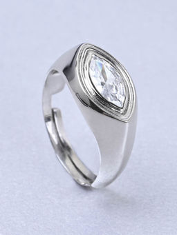 CLARA - Mens Silver Adjustable Rhodium Plated Swiss Zirconia Marquise Band Ring