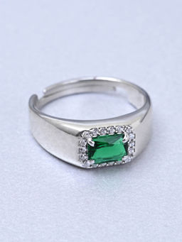 CLARA - Mens Silver Adjustable Rhodium Plated Swiss Zirconia Thor Band Ring