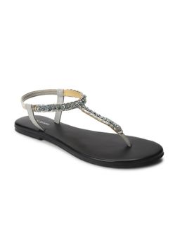Marc Loire - Women Black Coloured Embellished T-Strap Flats
