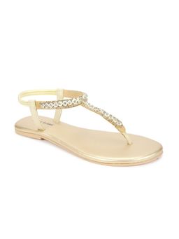 Marc Loire - Women Gold Coloured Embellished T-Strap Flats