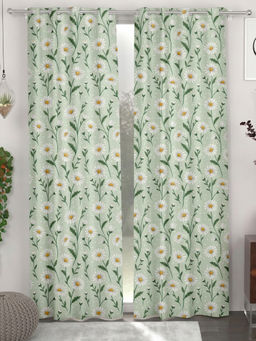 CHHAVI INDIA - Floral Daisy Printed Elegant Green Botanical Door Curtains (Pack Of 2) (7 Feet)
