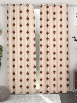 CHHAVI INDIA - Peach Damask Motif Door Curtains (Pack of 2) (7 Feet)