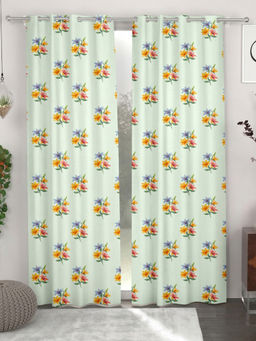 CHHAVI INDIA - Floral Semi-Transparent Door Curtains (Pack of 2) (7 Feet)