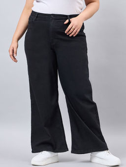 Style Quotient - Women Plus Size Black Wide Leg High Rise Stretchable Jeans