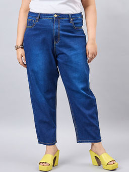 Style Quotient - Women Plus Size Dark Blue Mom Fit High Rise Stretchable Jeans