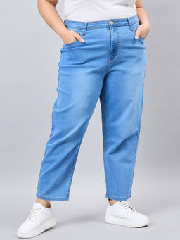 Style Quotient - Women Plus Size Mid Blue Mom Fit High Rise Stretchable Jeans