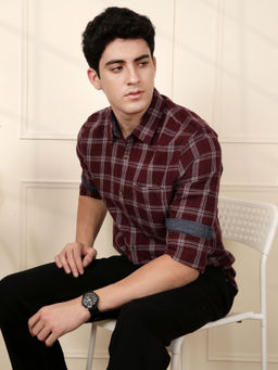 WROGN - Full Sleeve Checked Shirt in Maroon