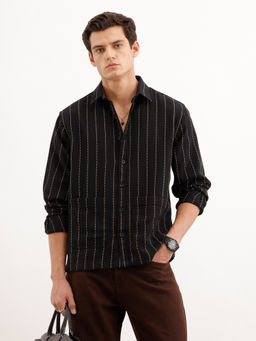 WROGN - Comfort Fit Striped Black Shirt