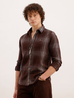 WROGN - Slim Fit Checkered brown Shirt