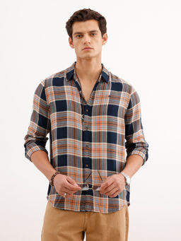 WROGN - Classic Slim Fit Checkered Navy Blue Shirt