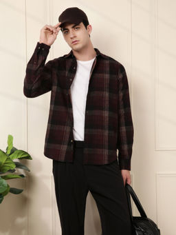 WROGN - Maroon Blend Checked Cotton Shirt