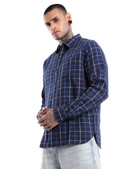 WROGN - Navy Blue Checks Pure Cotton Shirt