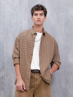 WROGN - Brown Striped Oversized Shirt For Men