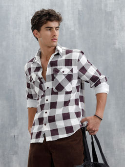 WROGN - Casual Comfort Fit Checkered Pattern Wine Shirt