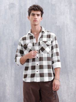 WROGN - Casual Comfort Fit Checkered Pattern Brown Shirt