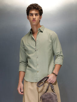 WROGN - Mens Slim Fit Green Casual Shirt