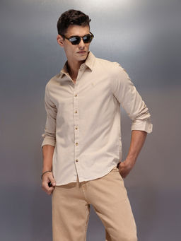 WROGN - Mens Slim Fit Beige Casual Shirt