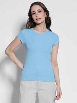 American Eagle - Women Blue Hey Baby Ribbed T-Shirt