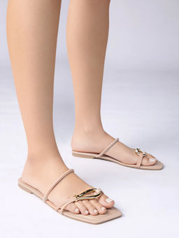 Twenty Dresses by Nykaa Fashion - Blush Pink Square Toe Metal Accent Slip On Flats for Women