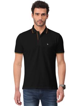 BULLMER - Black Solid Half Sleeve Collar Neck Polo T-Shirt for Men