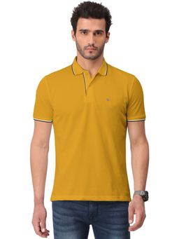 BULLMER - Yellow Solid Half Sleeve Collar Neck Polo T-Shirt for Men