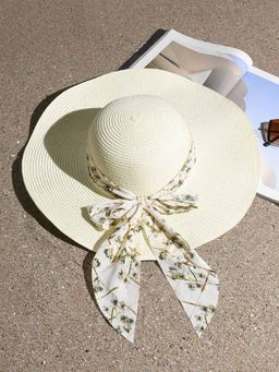 ToniQ - Stylish White Printed Scarf Summer Vacation Beach Hats for Women