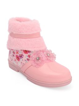 FREEPLAY - Girls Pink Printed Round Toe Ankle Length Casual Boots
