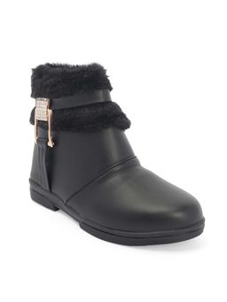 FREEPLAY - Girls Black Faux Fur Buckle Detailed Casual Boots