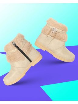 FREEPLAY - Girls Beige Faux Fur Buckle Detailed Casual Boots