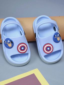 Yellow Bee - Marvel Captain America Sandals with Face & Shield Charms for Boys - Blue